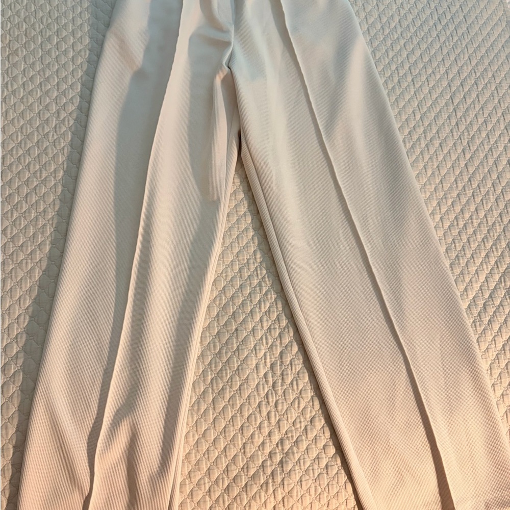 Topshop Cream Elastic Waist Wide-Leg Pants